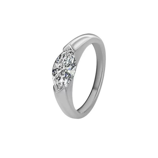 1ct East-West Marquise Moissanite Solitaire Ring, 925 Sterling Silver