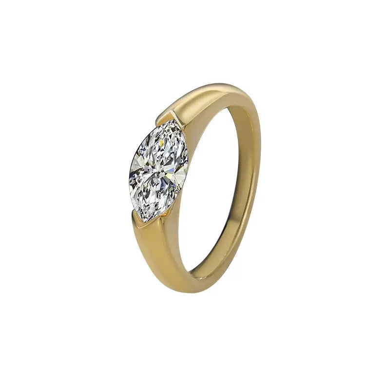 1ct East-West Marquise Moissanite Solitaire Ring, 925 Sterling Silver