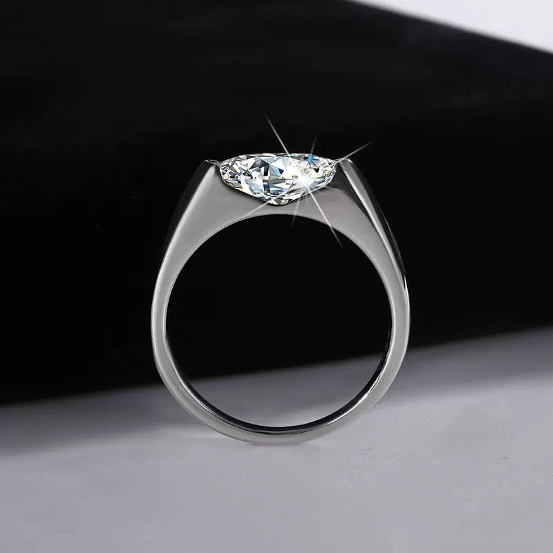 1ct East-West Marquise Moissanite Solitaire Ring, 925 Sterling Silver