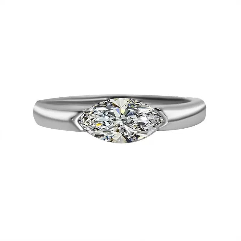1ct East-West Marquise Moissanite Solitaire Ring, 925 Sterling Silver