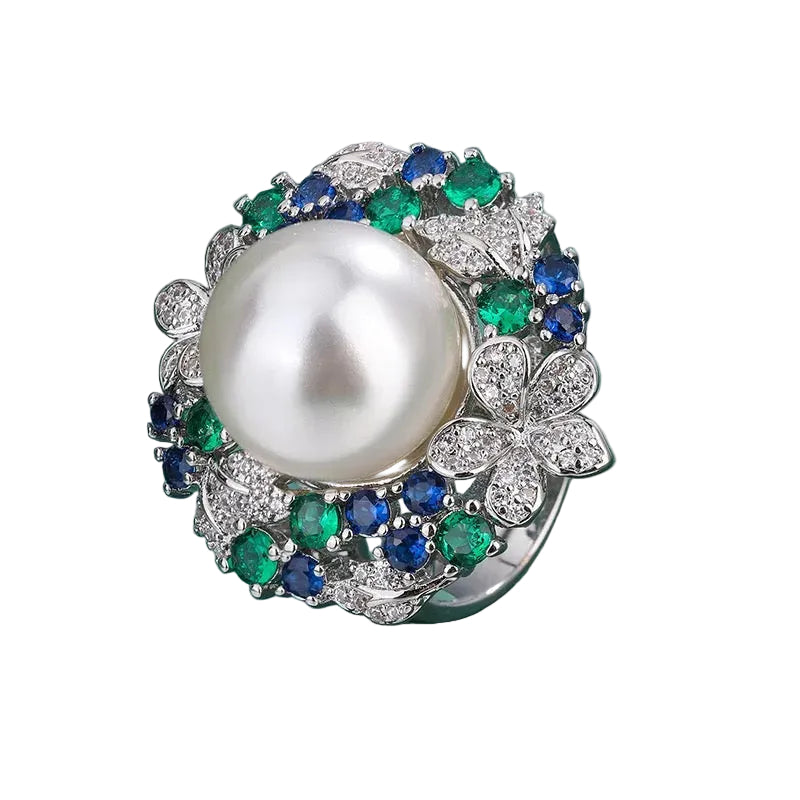 Emerald Green Sunflower Faux Pearl Jewelry Set – Ring