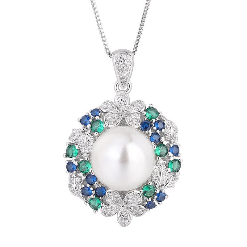 Emerald Green Sunflower Faux Pearl Jewelry Set – Necklace