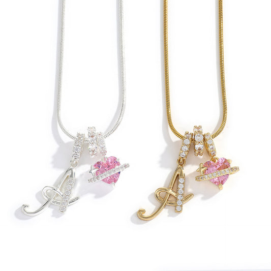 Heart & Letter Necklace | Zircon Accent