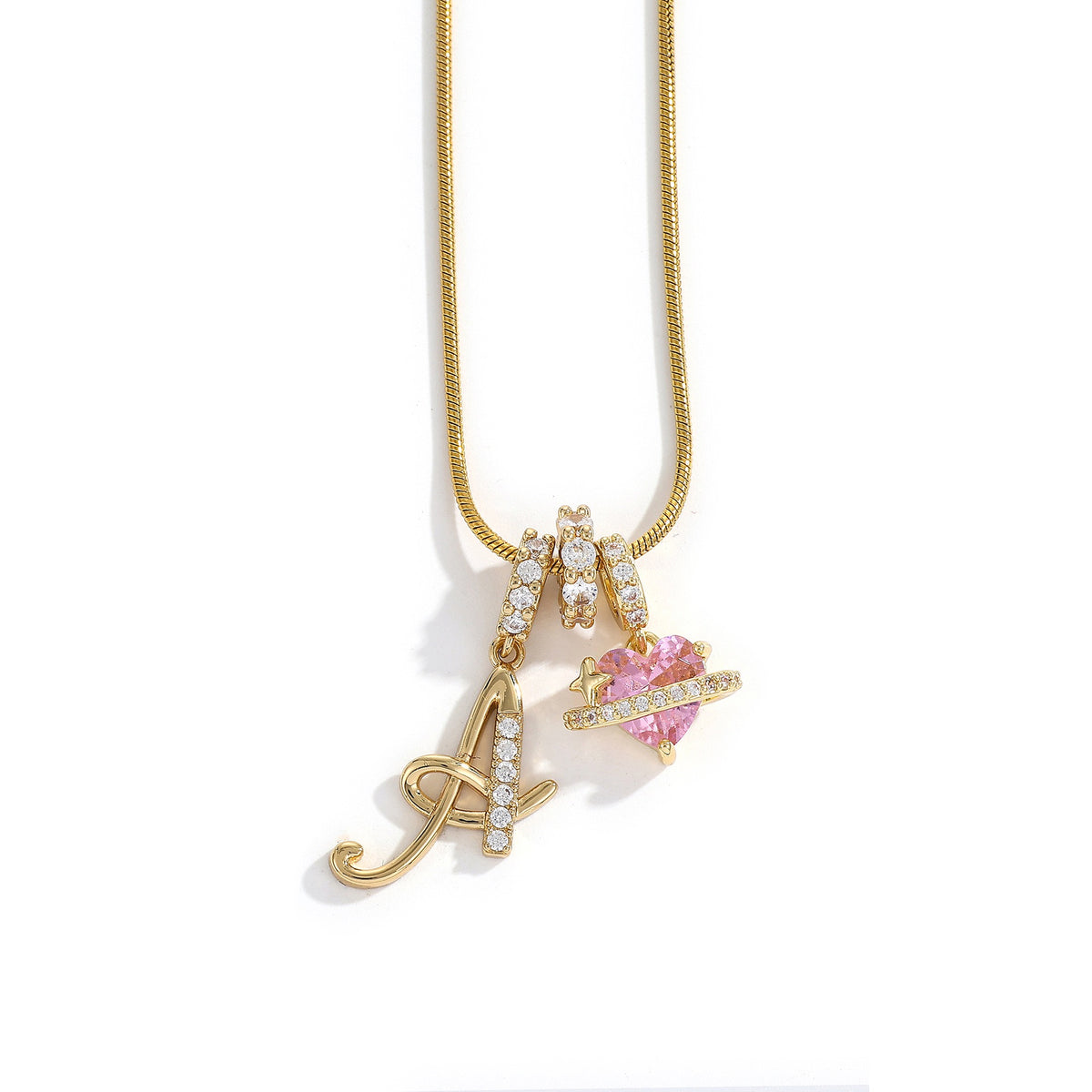 Heart & Letter Necklace | Zircon Accent