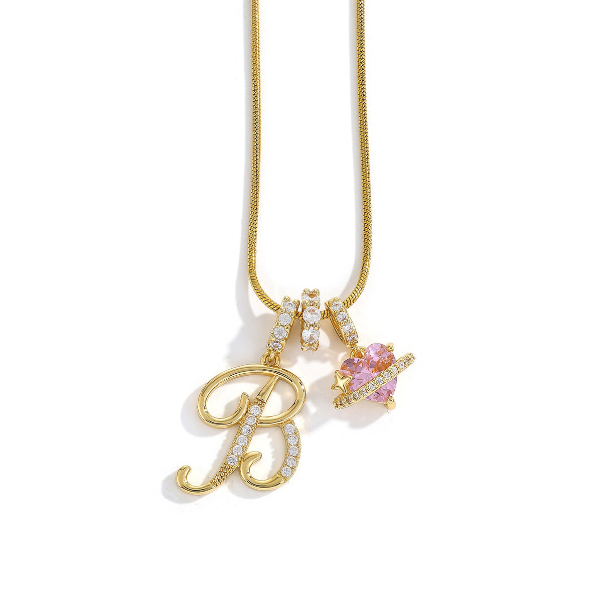Heart & Letter Necklace | Zircon Accent