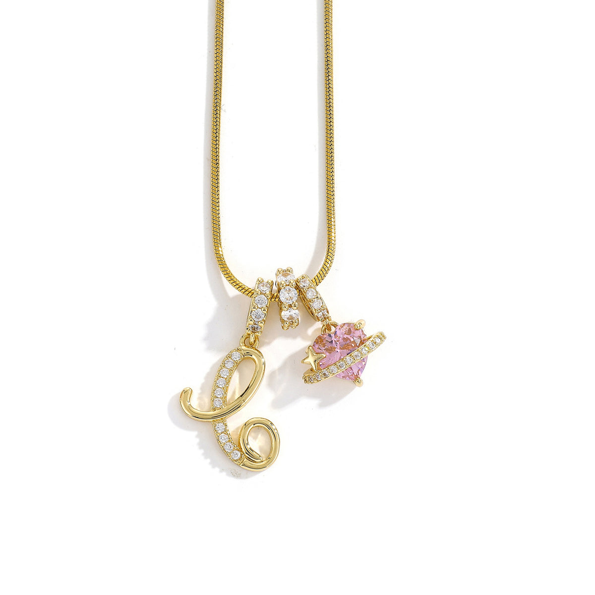 Heart & Letter Necklace | Zircon Accent