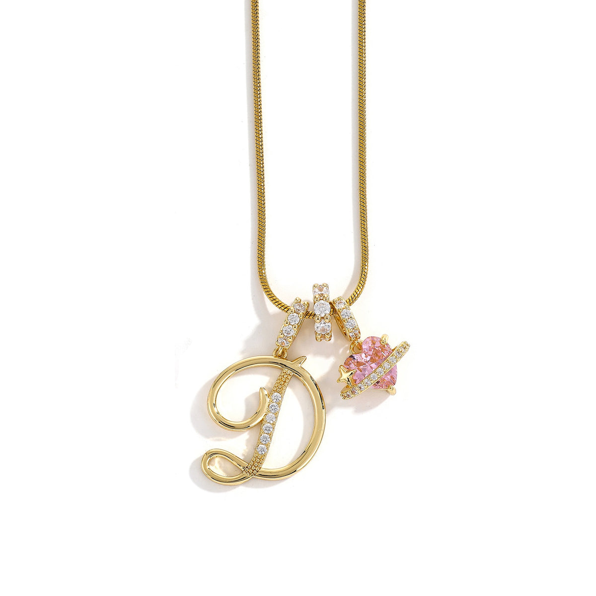 Heart & Letter Necklace | Zircon Accent
