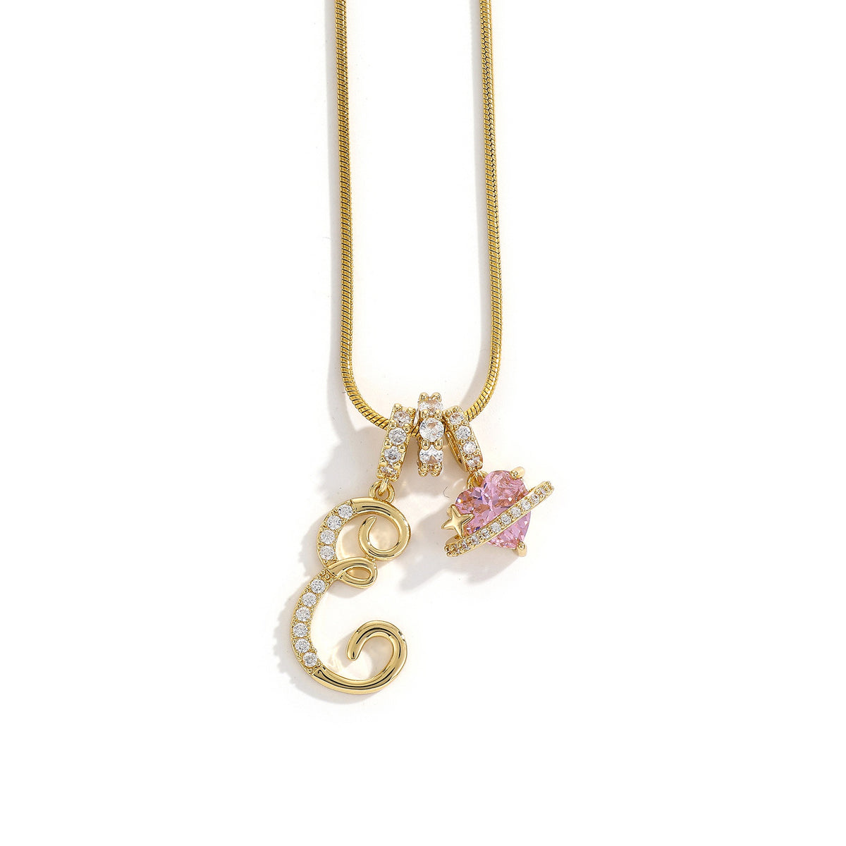 Heart & Letter Necklace | Zircon Accent