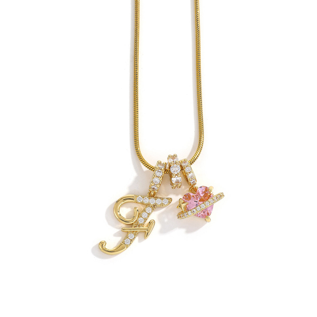 Heart & Letter Necklace | Zircon Accent