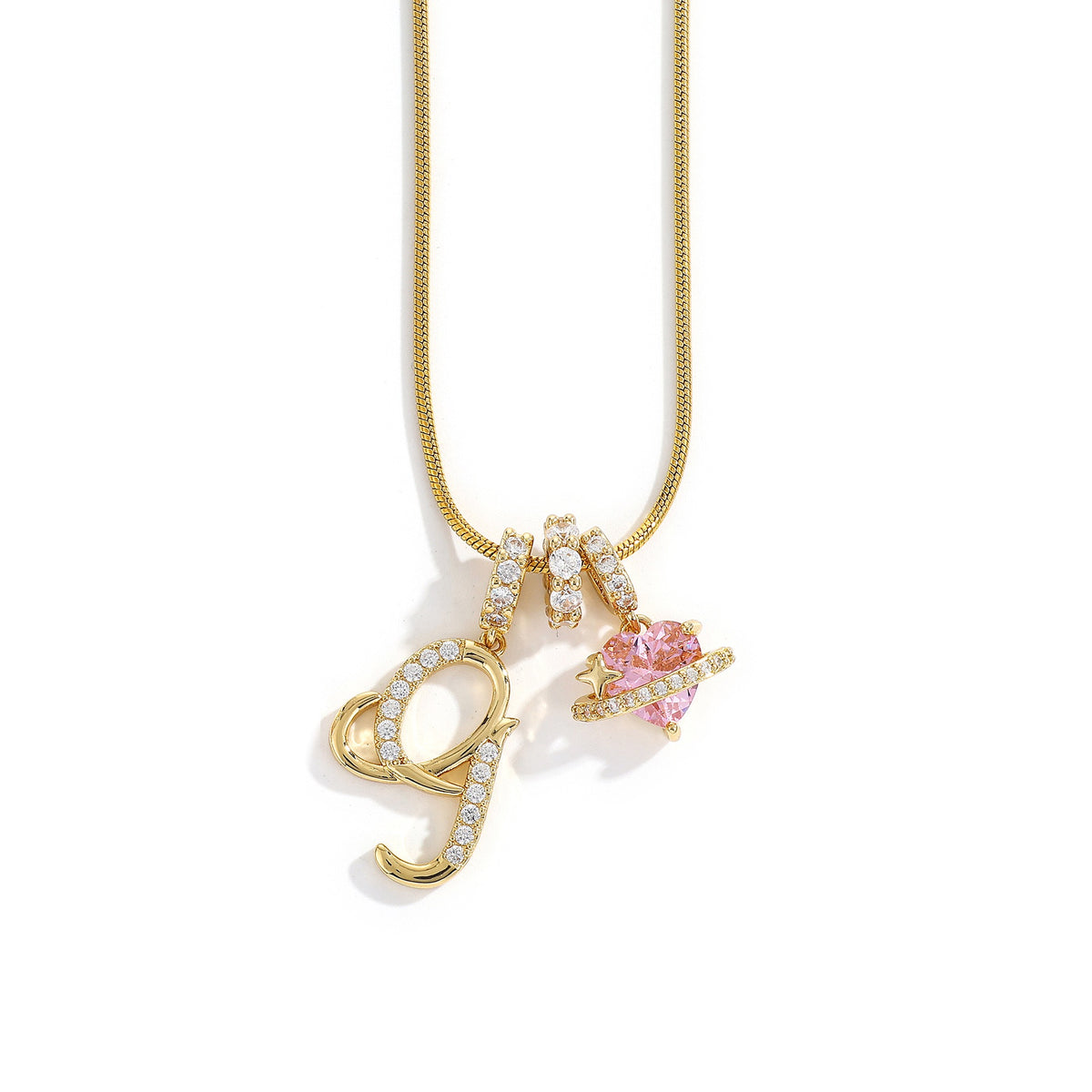 Heart & Letter Necklace | Zircon Accent