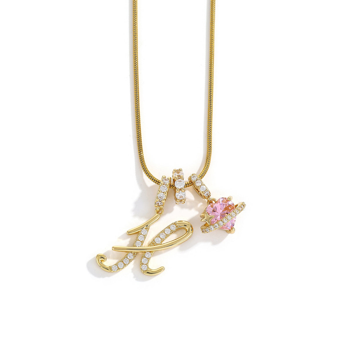 Heart & Letter Necklace | Zircon Accent