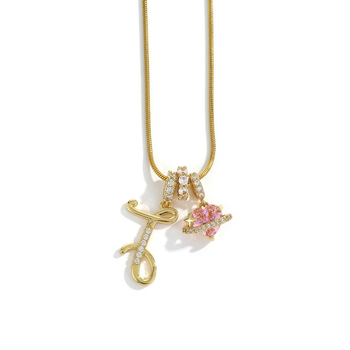 Heart & Letter Necklace | Zircon Accent