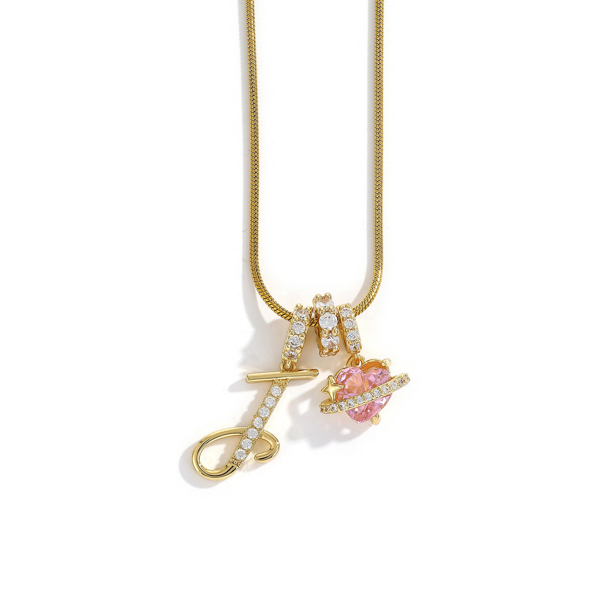 Heart & Letter Necklace | Zircon Accent