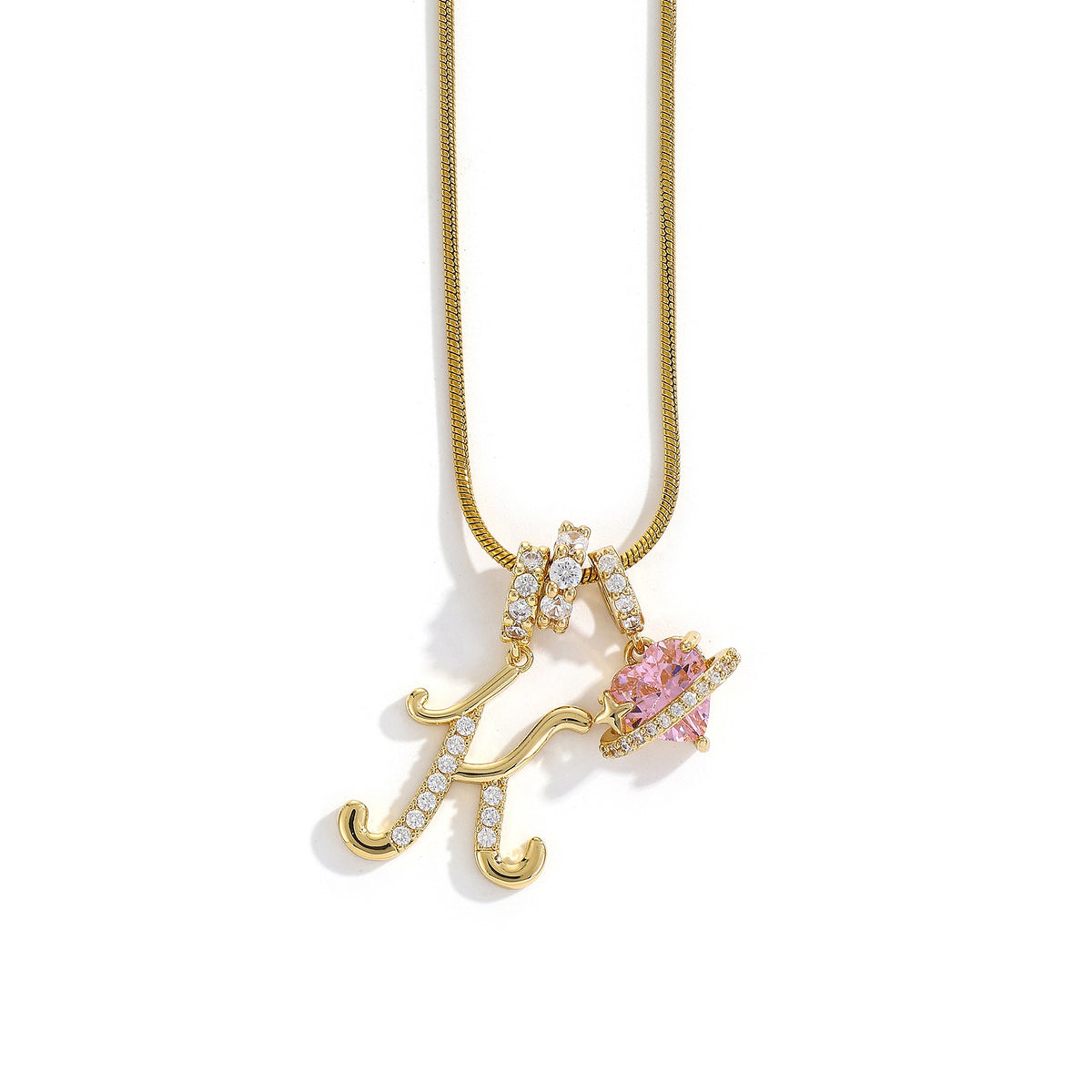 Heart & Letter Necklace | Zircon Accent