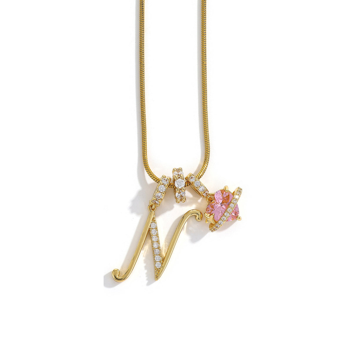 Heart & Letter Necklace | Zircon Accent