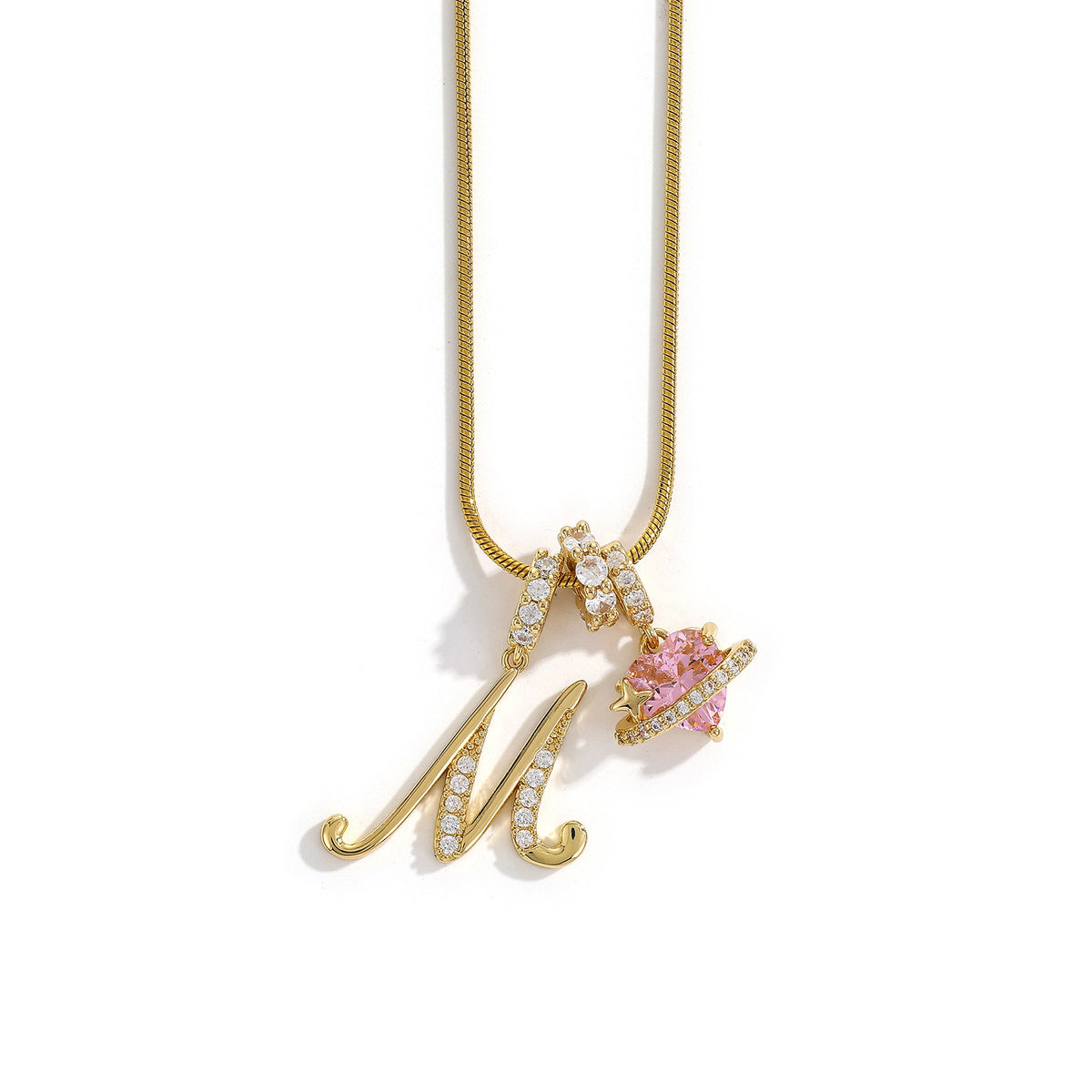 Heart & Letter Necklace | Zircon Accent