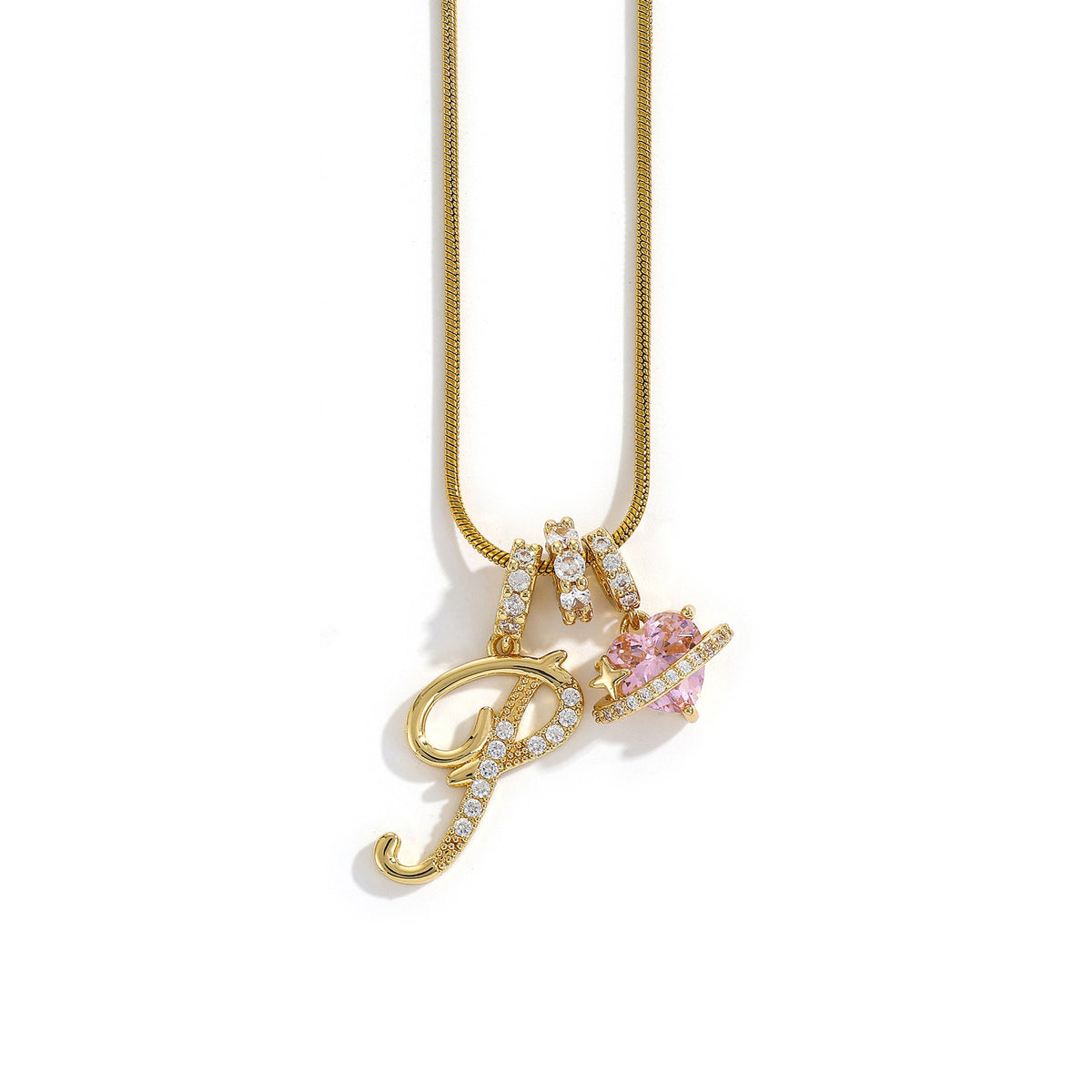 Heart & Letter Necklace | Zircon Accent