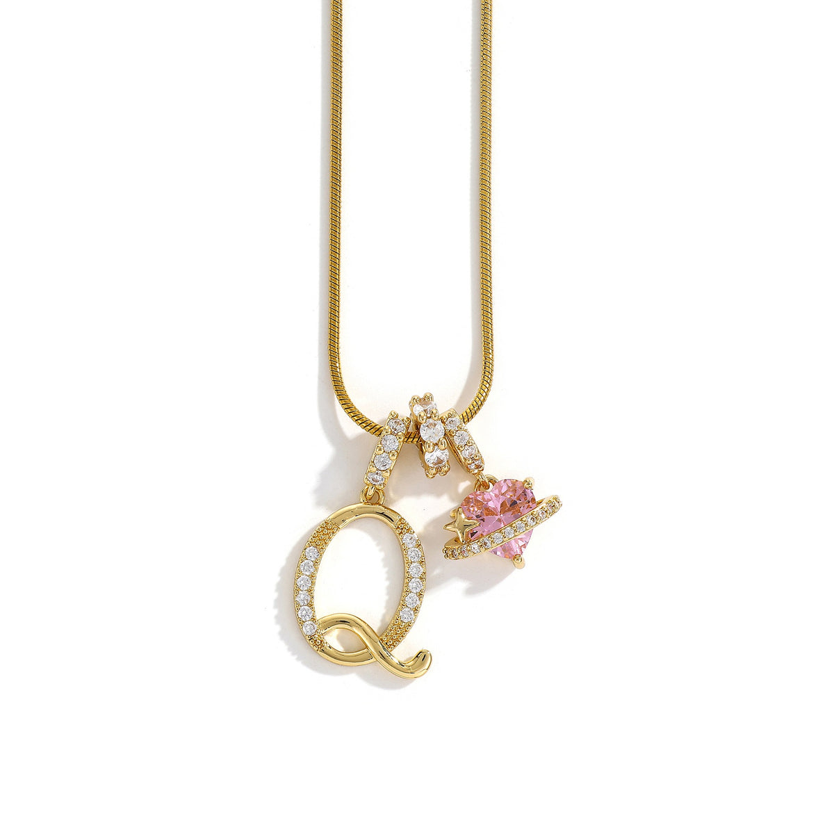 Heart & Letter Necklace | Zircon Accent