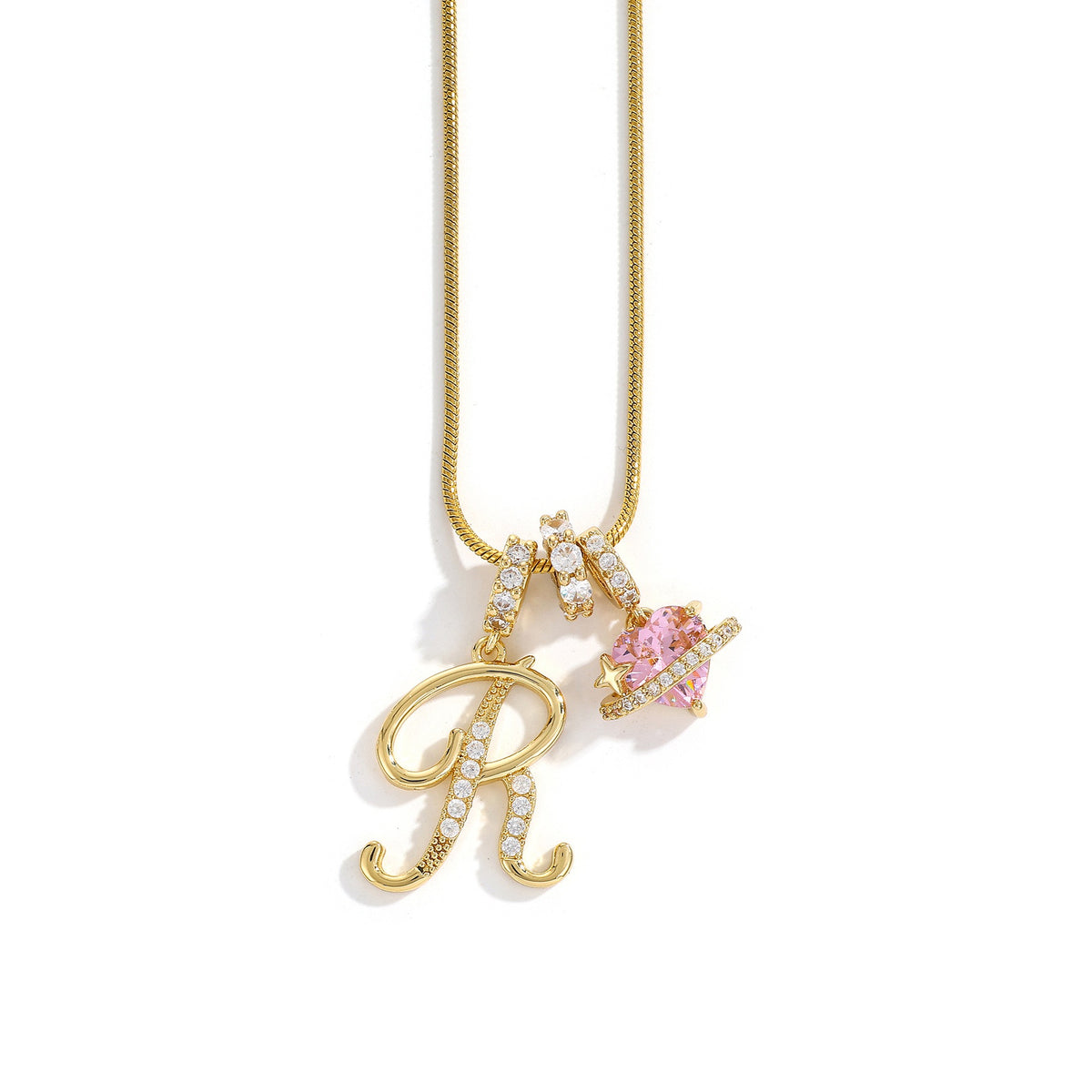 Heart & Letter Necklace | Zircon Accent