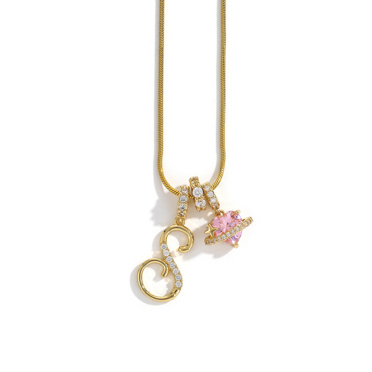 Heart & Letter Necklace | Zircon Accent