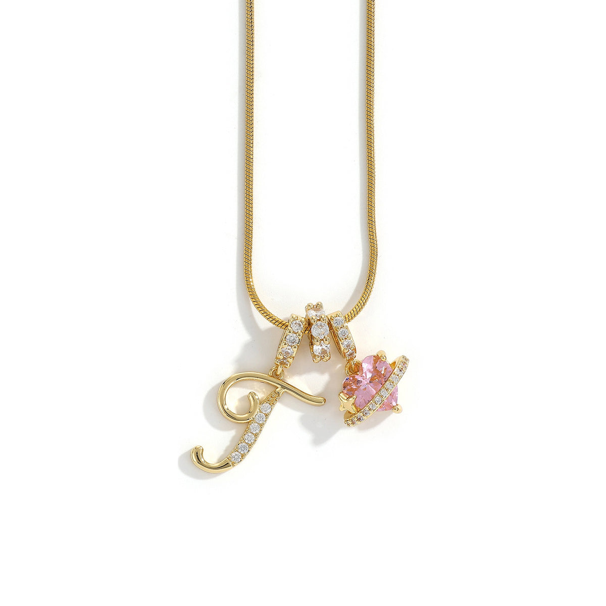 Heart & Letter Necklace | Zircon Accent