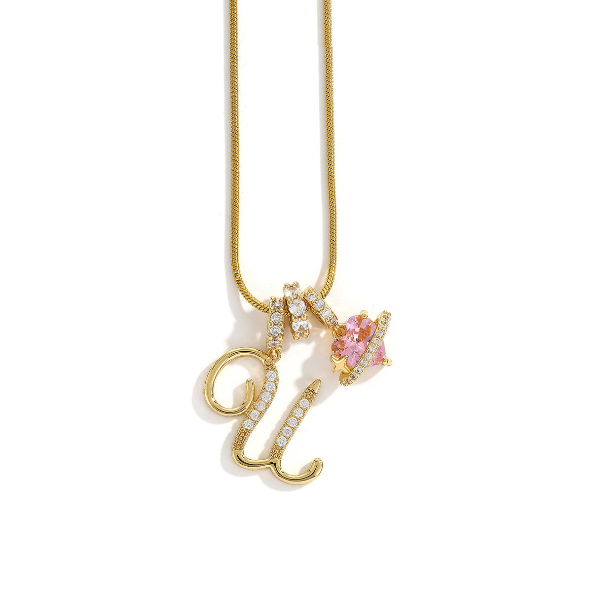 Heart & Letter Necklace | Zircon Accent