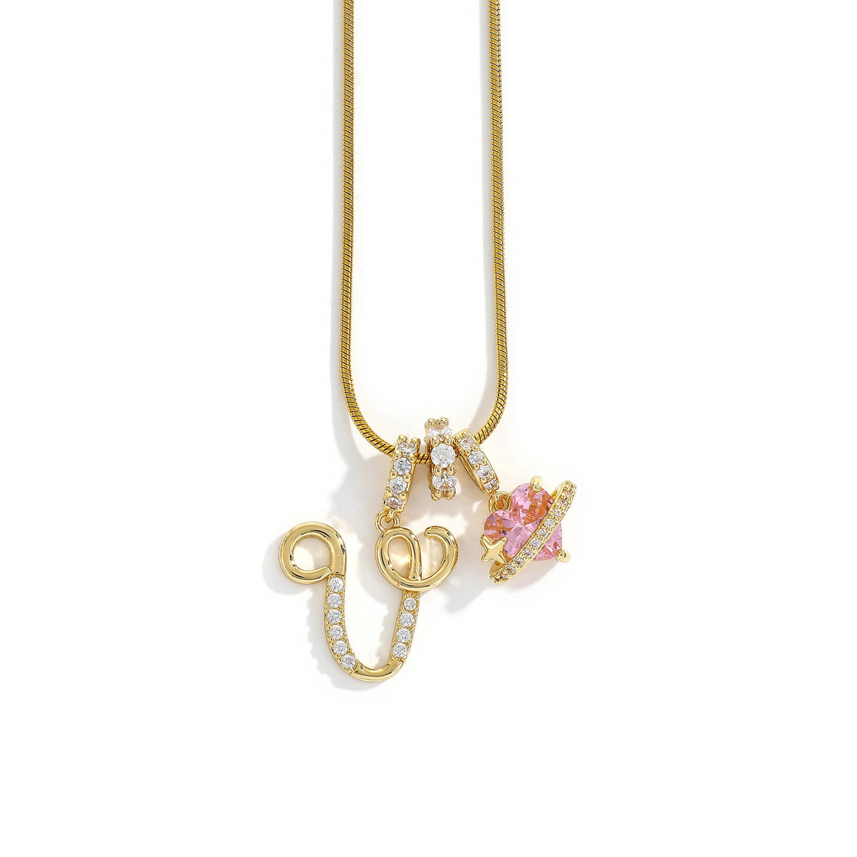 Heart & Letter Necklace | Zircon Accent