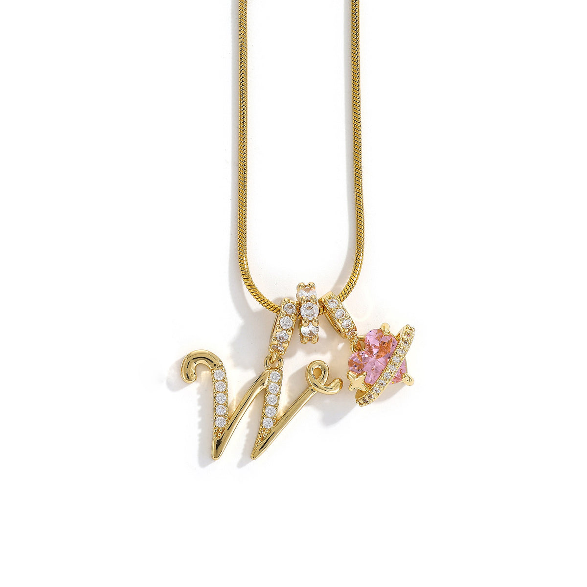 Heart & Letter Necklace | Zircon Accent