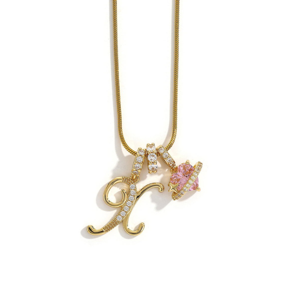Heart & Letter Necklace | Zircon Accent