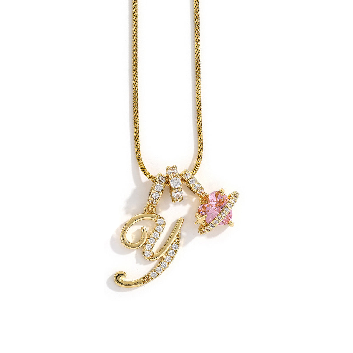 Heart & Letter Necklace | Zircon Accent