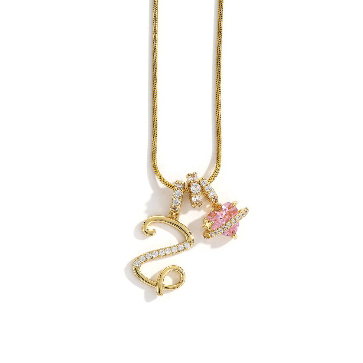 Heart & Letter Necklace | Zircon Accent