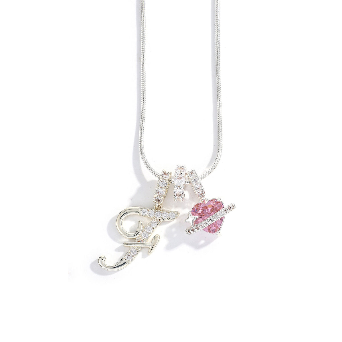 Heart & Letter Necklace | Zircon Accent