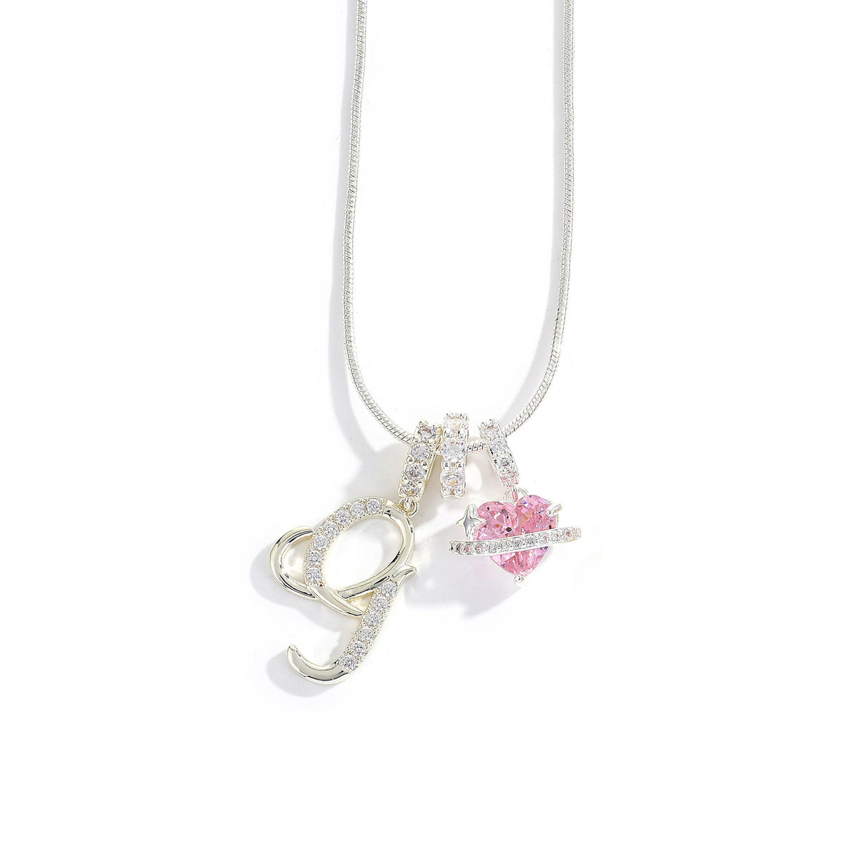 Heart & Letter Necklace | Zircon Accent