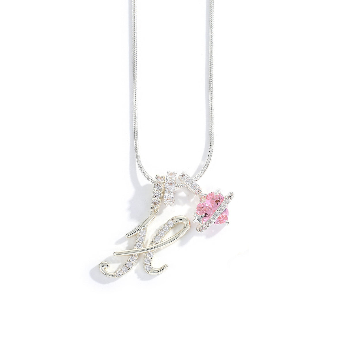Heart & Letter Necklace | Zircon Accent