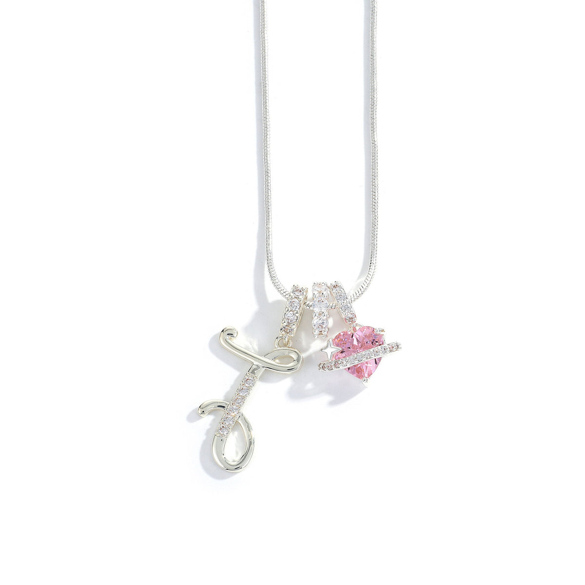 Heart & Letter Necklace | Zircon Accent
