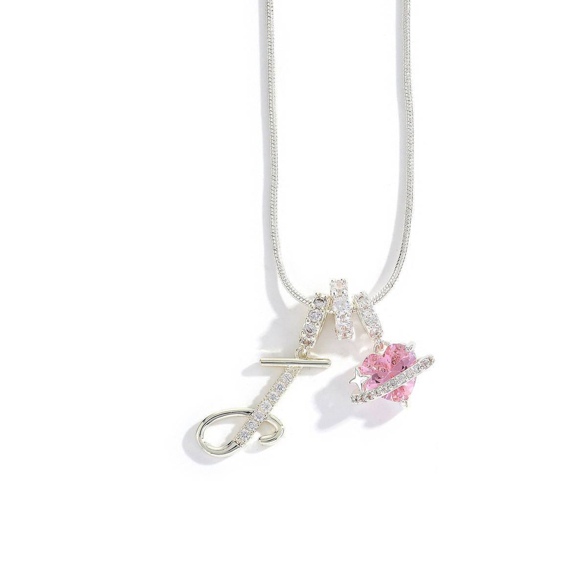 Heart & Letter Necklace | Zircon Accent