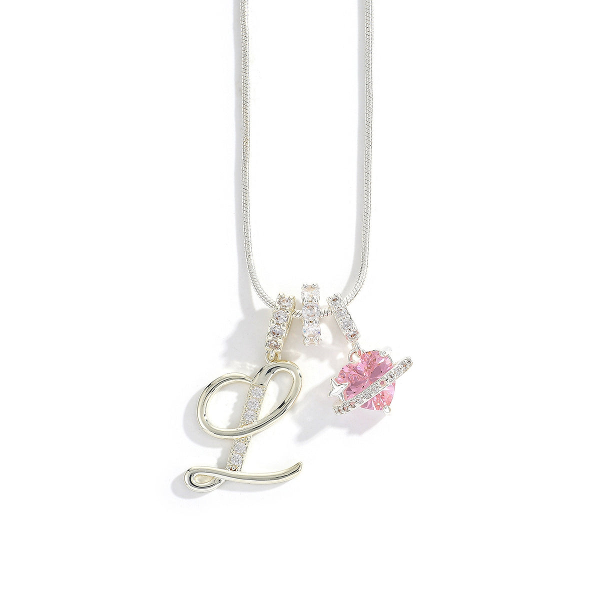 Heart & Letter Necklace | Zircon Accent