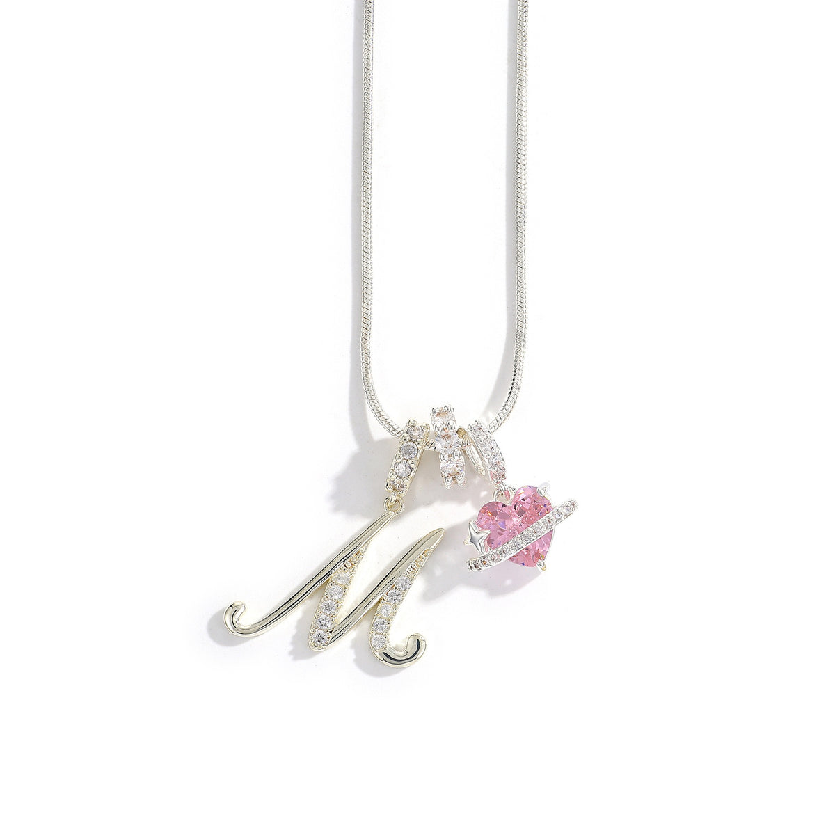 Heart & Letter Necklace | Zircon Accent