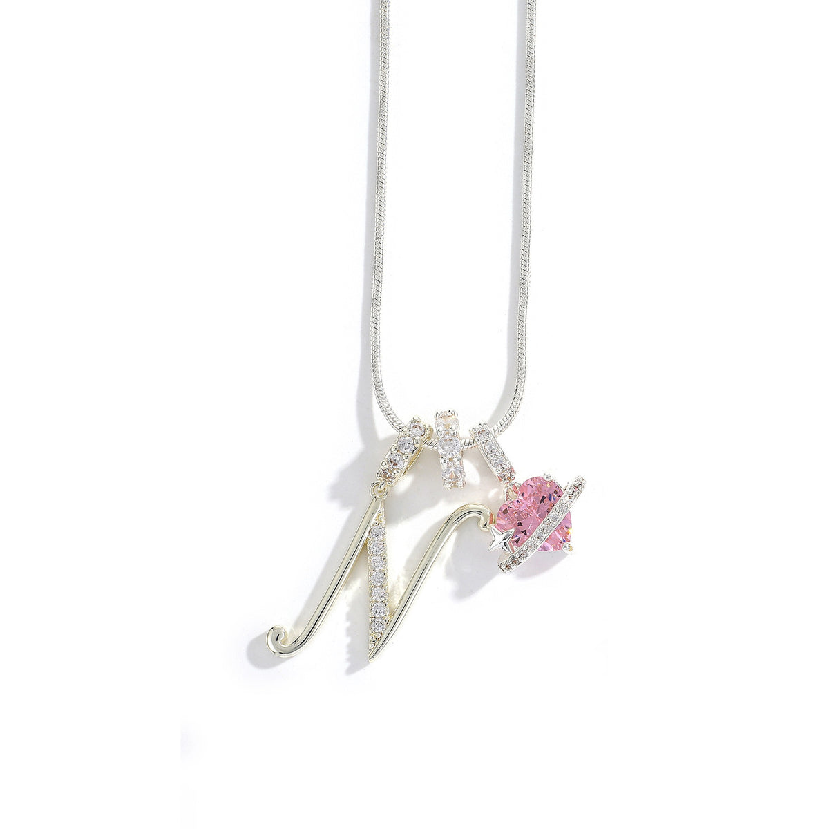 Heart & Letter Necklace | Zircon Accent