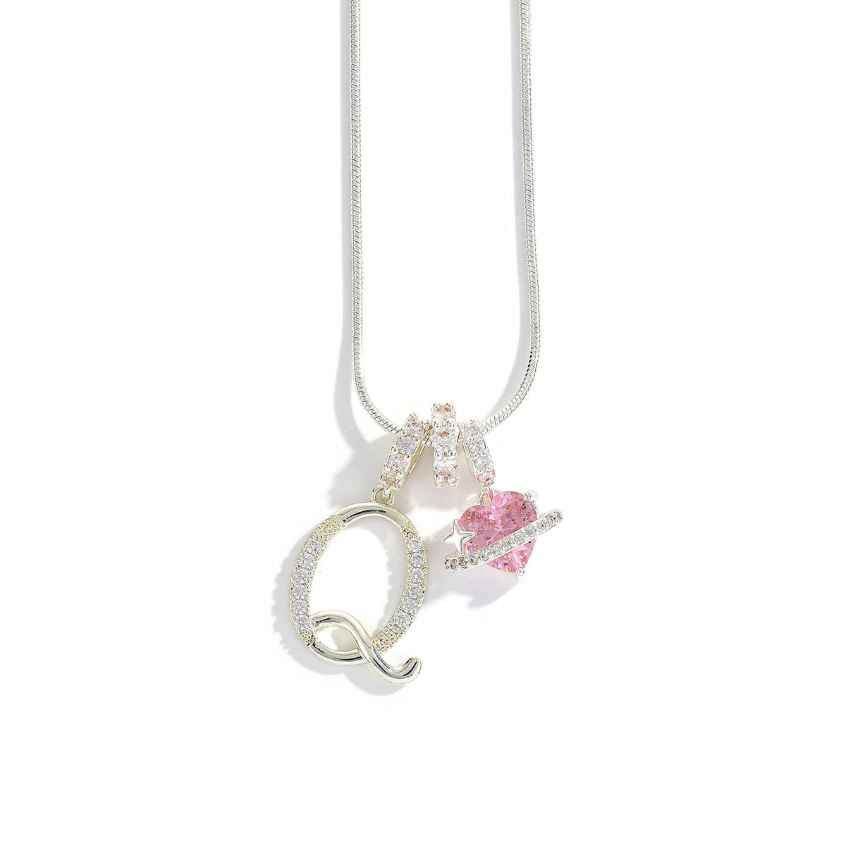 Heart & Letter Necklace | Zircon Accent