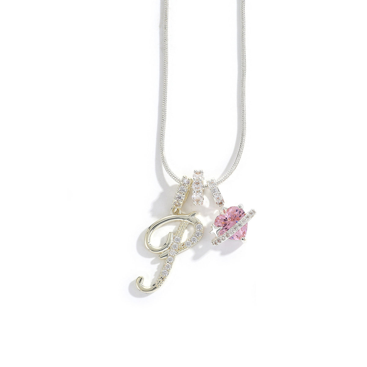 Heart & Letter Necklace | Zircon Accent