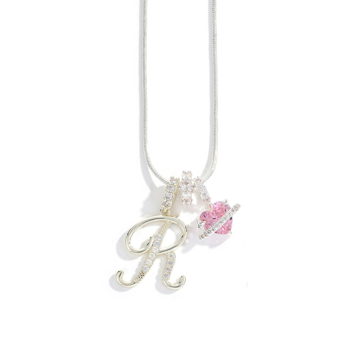 Heart & Letter Necklace | Zircon Accent
