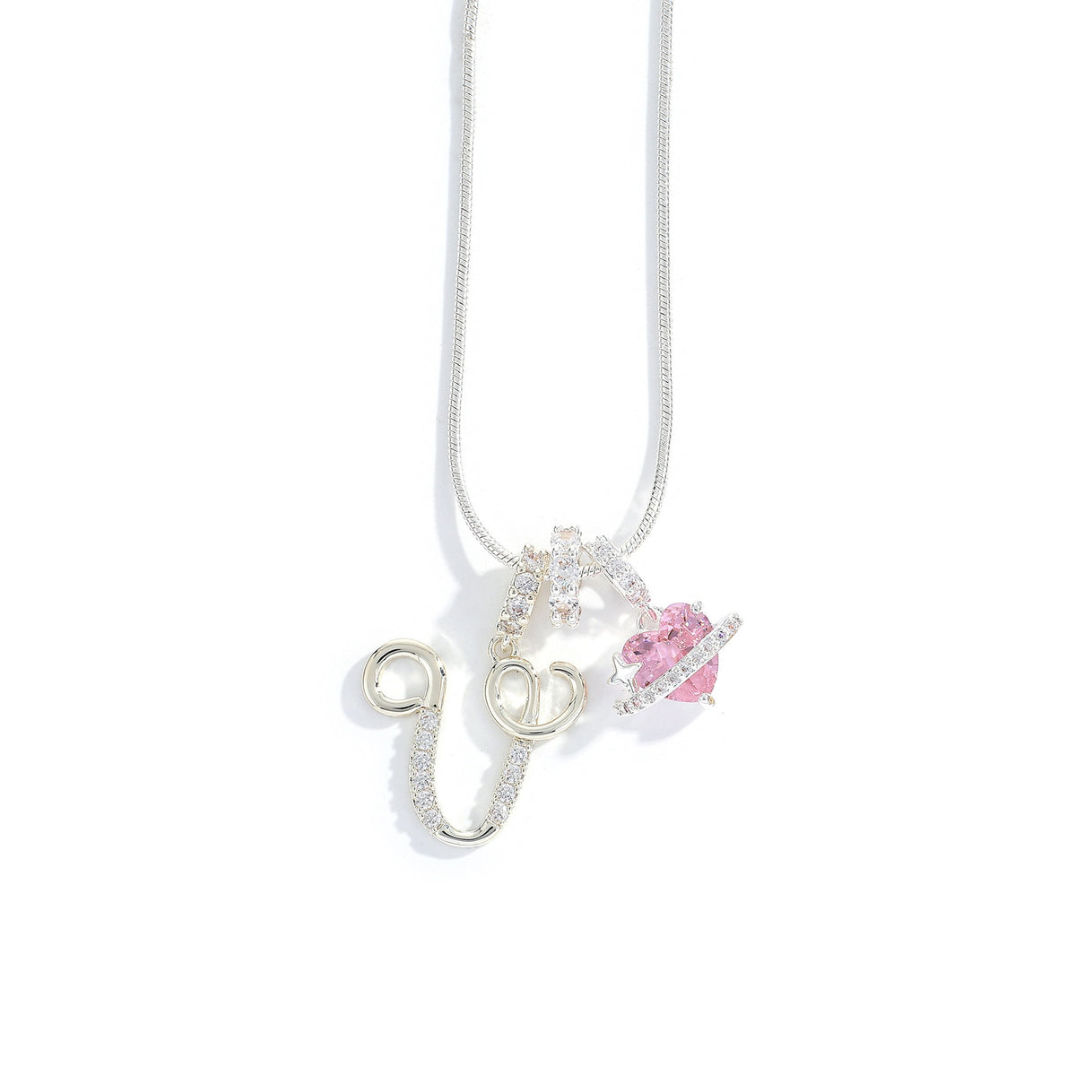 Heart & Letter Necklace | Zircon Accent