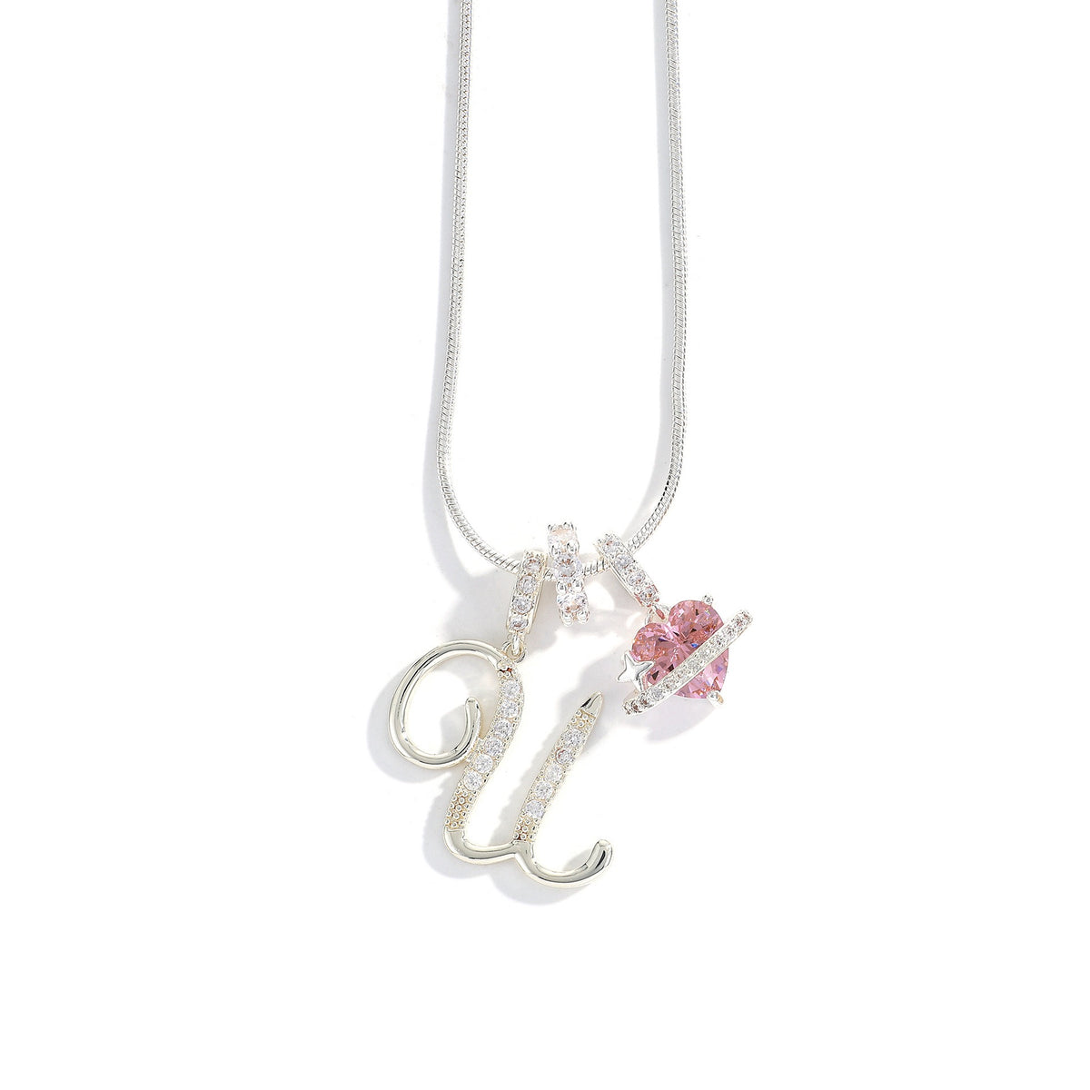Heart & Letter Necklace | Zircon Accent