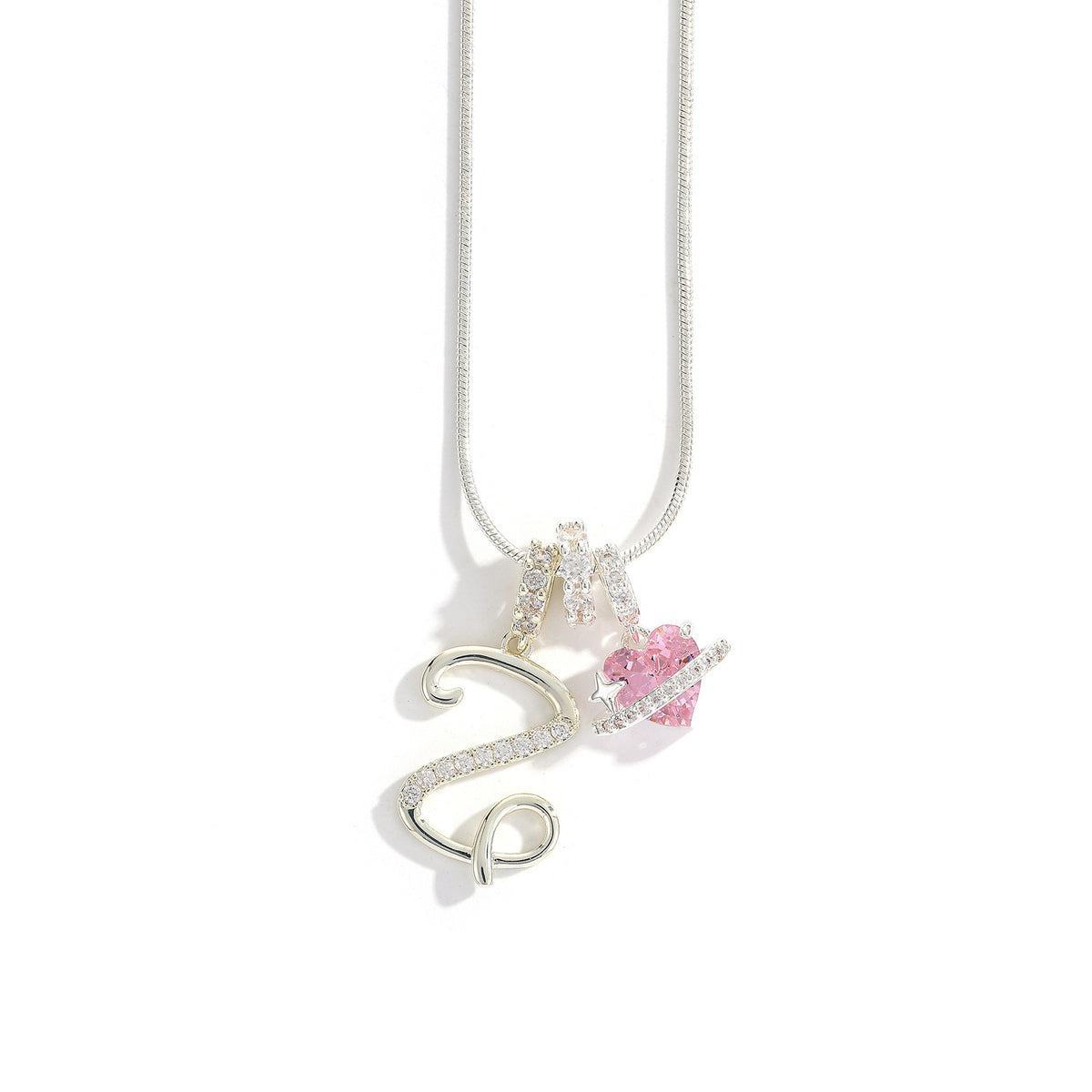 Heart & Letter Necklace | Zircon Accent