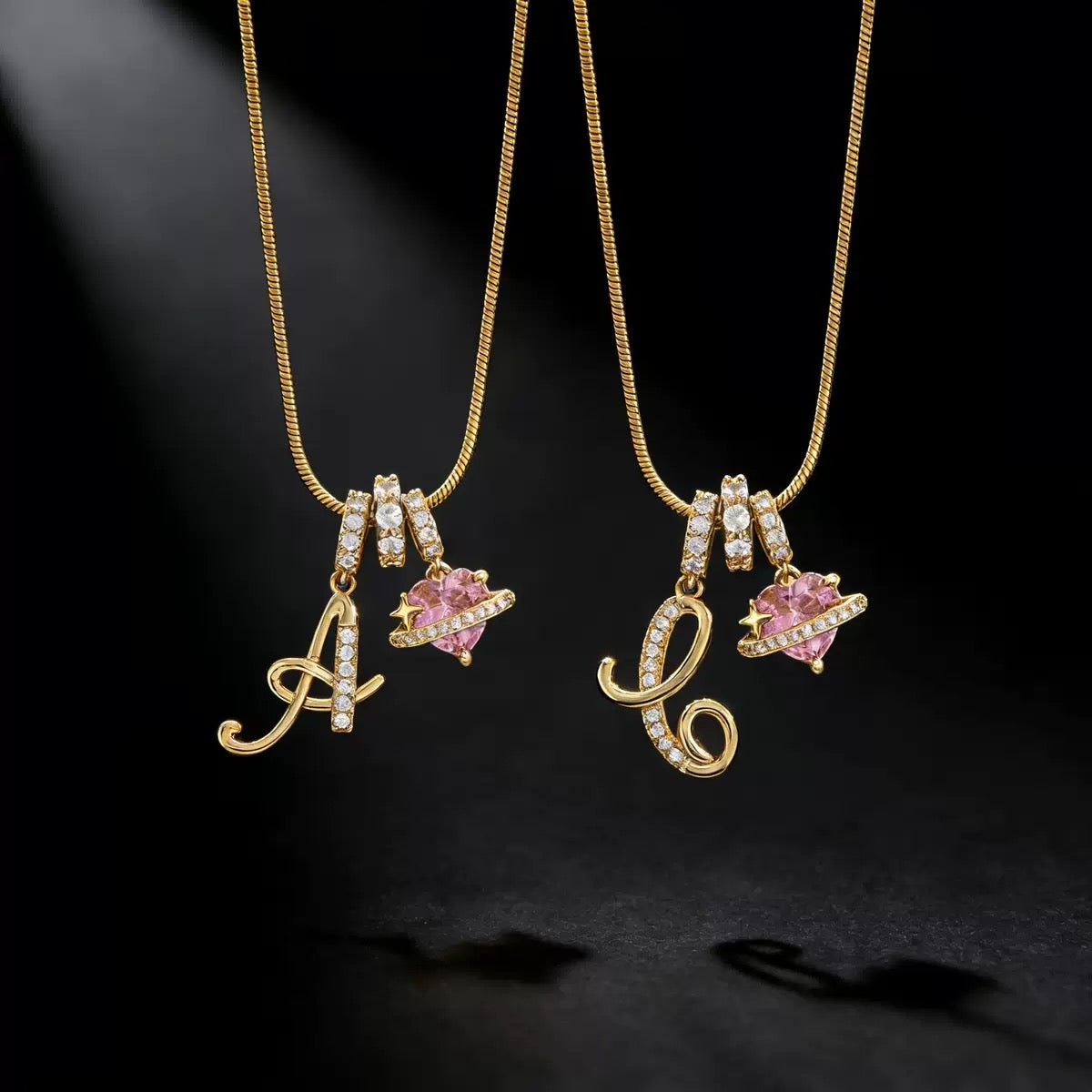 Heart & Letter Necklace | Zircon Accent