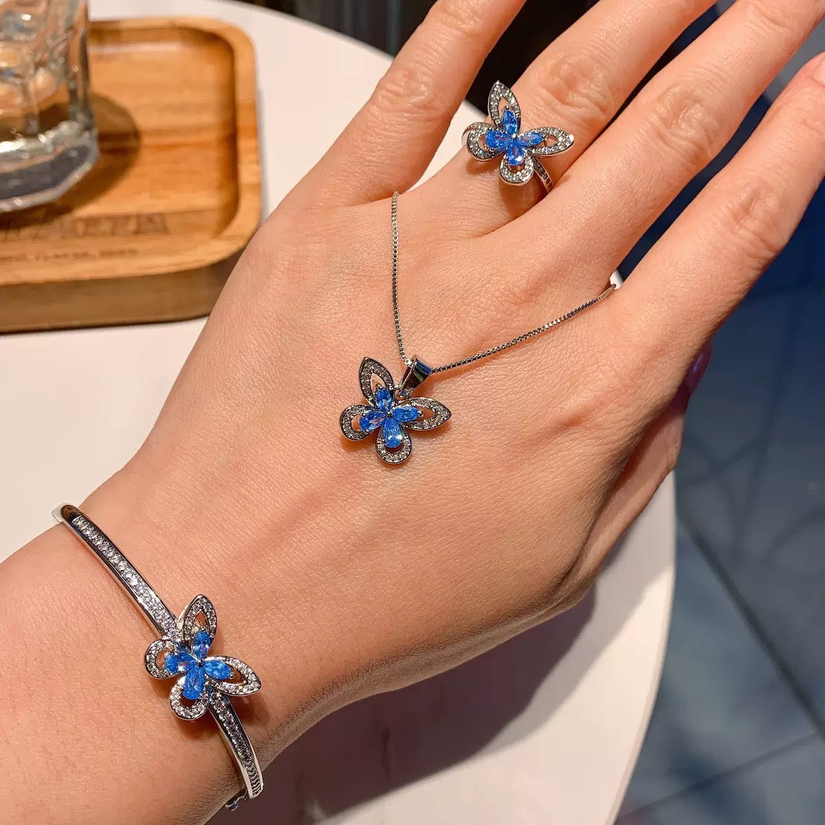 Ocean Blue Butterfly Zircon Jewelry | Ring, Necklace & Bracelet