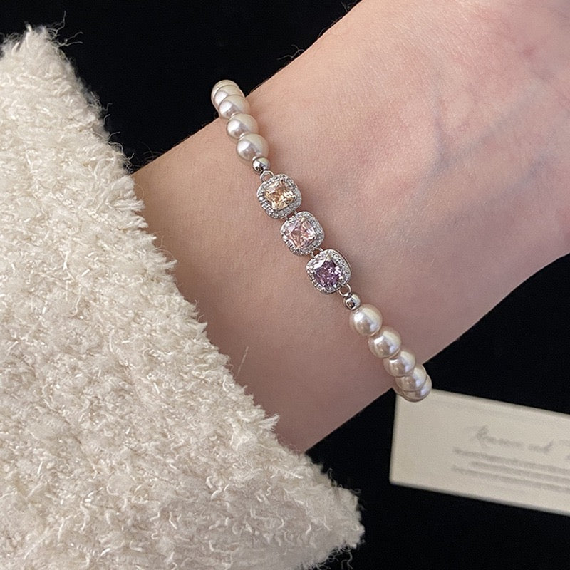Vintage Pearl & Zircon 18K Gold Plated Luxury Bracelet
