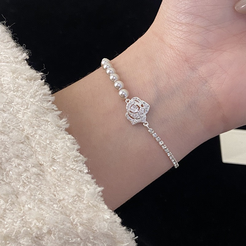 Vintage Pearl & Zircon 18K Gold Plated Luxury Bracelet