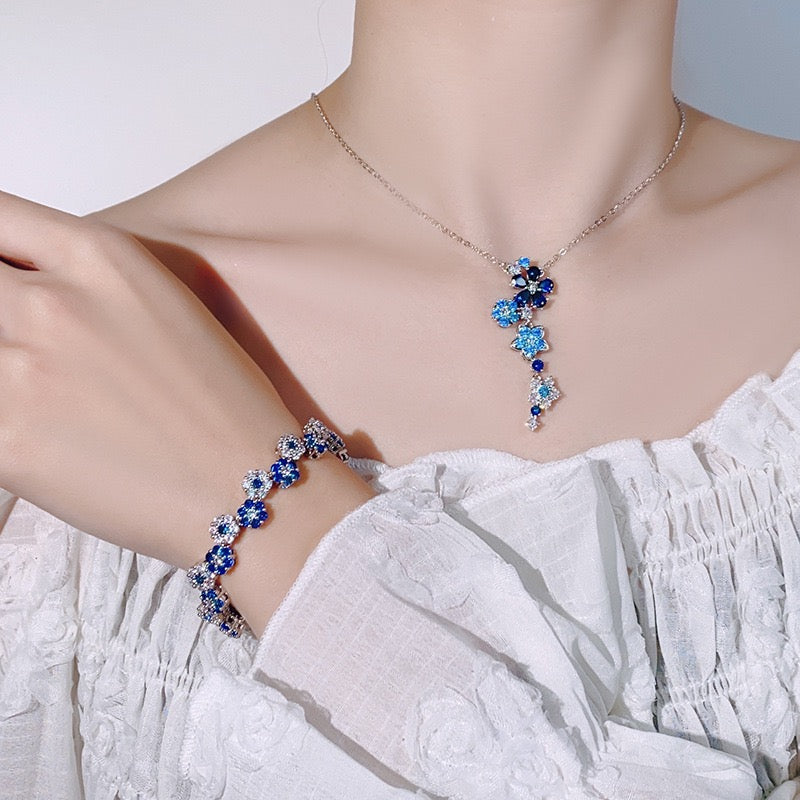 Zircon Flower Jewelry Set | Necklace Bracelet & Earrings